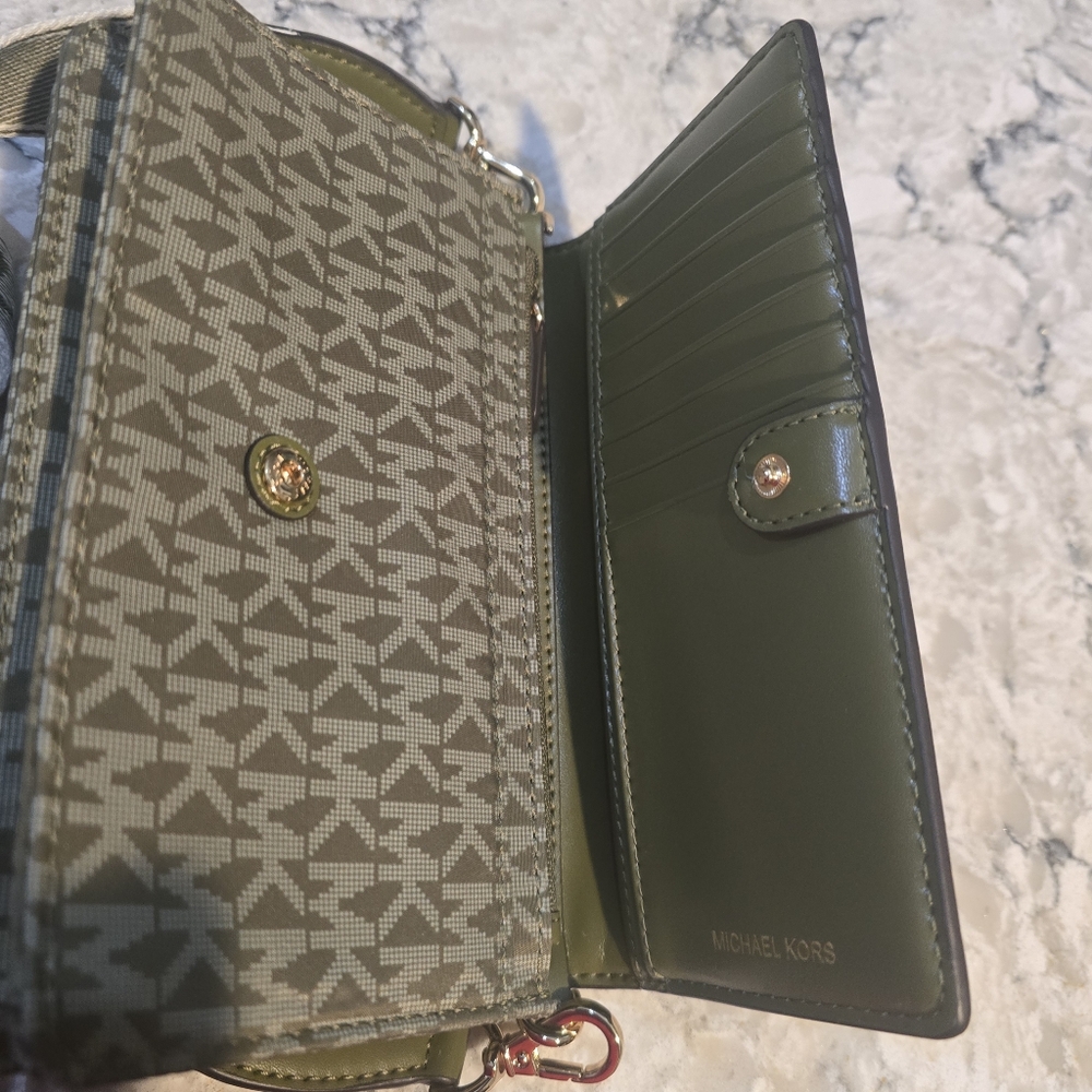 Michael Kors Olive Green and Beige MK Logo Crossbody Bag - Picture 3 of 10